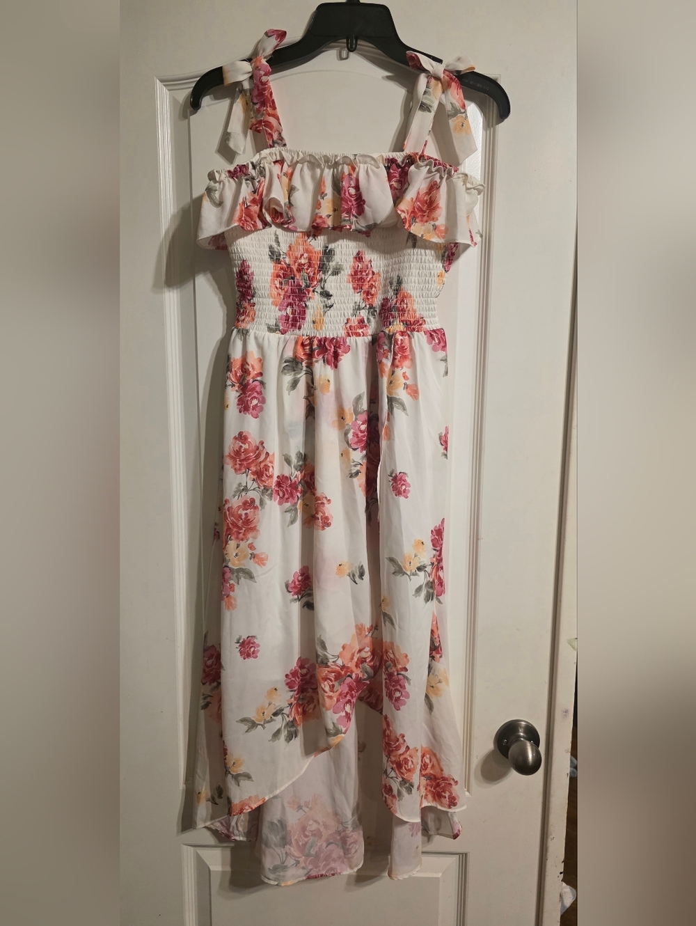 Rare Edition Girls Cream Floral Maxi Dress with Ruffle